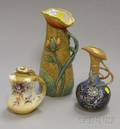 Bohemian Decorated Ceramic Vase and Two Ewers