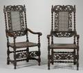 Pair of William  Mary Style Caned Carved Walnut Armchairs