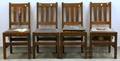 Set of Four Paine Arts  Crafts Oak Vertical Slatback Dining Chairs