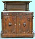 Victorian White Marbletop Carved Walnut and Mahogany Veneer Sideboard