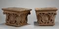 Pair of Architectural Painted Carved Wooden Column Capitals