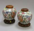 Pair of Chinese Export Porcelain Enamel Figural Decorated Jars