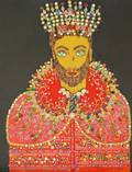 Unframed Mixed Media on Canvas Portrait of a Man with Crown by H Kenneth Hersh American 20th Century