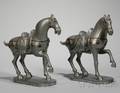 Pair of Chinese Brassmounted Pewter Horse Figures