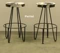 Set of Four Midcentury Cowhide Pattern Naugahyde Upholstered Wrought Iron Counter Stools