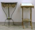 Victorian Onyxinset Cast Brass Stand and a Continentalstyle Demilune Marbletop Wrought Iron and Brass Pier Table