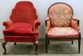 Queen Anne Style Upholstered Carved Mahogany Armchair and a Federalstyle Upholstered Inlaid Mahogany Armchair