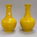 Pair of Chinese Yellow Glazed Porcelain Vases