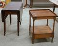 Classical Mahogany Dropleaf Table with End Drawer and Ropeturned Legs and a Birch Washstand