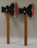 Pair of Polychrome Painted Carved Wooden Ceremonial Axes