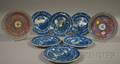 Set of Six English Blue and White Transfer Decorated Plates and Two European Asianstyle Decorated Plates