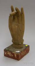 Carved and Painted Wooden Hand of Buddha