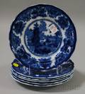 Set of Six W Adams Flow Blue Fairy Villa Pattern Plates