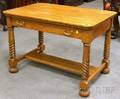Late Victorian Carved Oak Library Table with Long Drawer