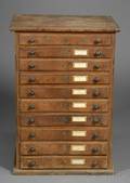 Pine TenDrawer Watchmakers Parts and Tools Cabinet