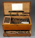 Oak Lifttop Box with Drawer Containing Silversmiths Supplies