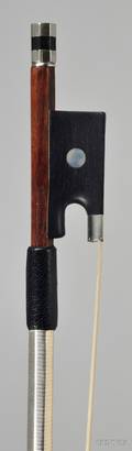 French Silver Mounted Violin Bow Eugene Cuniot EF Ouchard c 1915