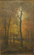 George W King American 1836  1922 Autumn Woods with Cows