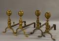 Two Pairs of Brass Belted Balltop Andirons