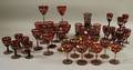 Five Sets of Bohemian Etched Ruby Flash Glass and Stemware
