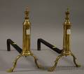 Pair of Small Brass Columnar Andirons