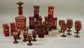Four Sets of Bohemian Etched Ruby Flash Art Glassware and a Decanter
