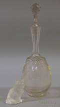 Lalique Frosted Colorless Molded Glass Figure of a Cat and a Bohemian Etched Colorless Glass Decanter