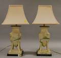 Pair of Provincialstyle Paintdecorated Tin Urnform Table Lamps