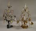 Two Cut Glass and Metal Candelabra