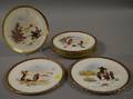 Set of Eight George Jones Gilt Transfer and Handpainted Kate Greenaway Scenic Decorated Porcelain Plates