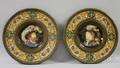 Pair of Large German Renaissance Revival Majolica Glazed Pottery Profile Portrait Plaques