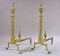 Pair of Federalstyle Cast Brass Urntop Andirons with Paw Feet