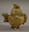 Asian Carved Soapstone Footed Censer with Cover