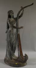 Cast Metal Figure of a Maiden with a Harp Inspiration