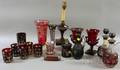 Seventeen Pieces of Bohemian Etched Ruby Flash and RubycuttoClear Art Glass