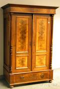 Neoclassical Mahogany and Burl Veneer TwoDoor Armoire