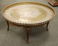 Large Near Eastern Circular Brass Tray on Fruitwood Base