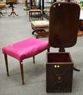 Empire Mahogany Tilttop Candlestand a Georgianstyle Mahogany Wastebasket and an Upholstered Stool with Reeded Mahogany Legs