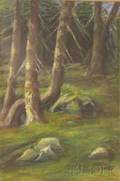 Framed Watercolor and Gouache on Paper Woodland View Attributed to Edward Leo Forbes American 18911988