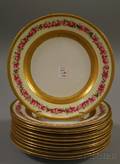 Set of Twelve Royal Worcester Gilt and Handpainted Rose Decorated Porcelain Plates