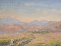 American School 20th Century Desert Landscape with Figure and Mule