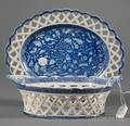 Spode Blue Transfer Printed Fruit Basket and Stand