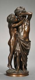 Tina Nicolet French ac 19th Century Bronze Figure of Two Sympathetic Children Consolez vous les uns les Autres