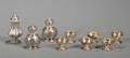 Three Sterling Casters and Set of Six Sterling Open Salts