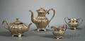 FourPiece George VI Tea and Coffee Service with Silver Plate Tray