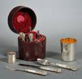 Victorian Travel Canteen Containing Silver and Silver Plate Table Setting for Two
