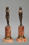 Pair of Small Bronze Art Nouveau Figures of Nymphs