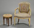 Louis XV Style Painted Fauteuil en Cabriolet and an Associated Footstool