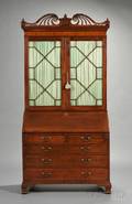 George III Inlaid Mahogany and Brassmounted Bureau Bookcase