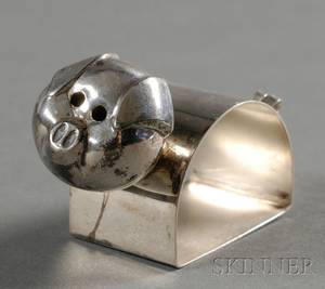Whimsical Modernist Sterling Pigform Napkin Ring
